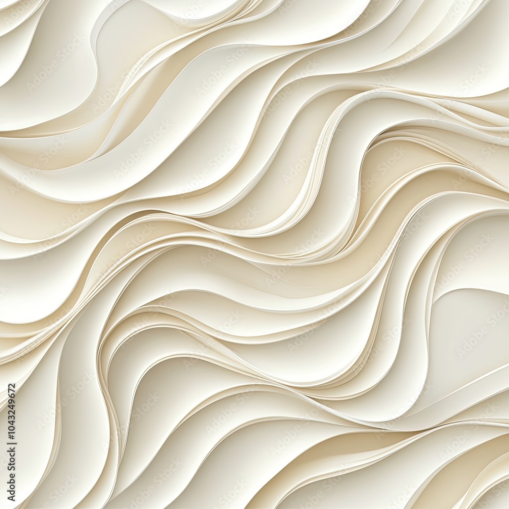 Poster a soft, elegant pattern of layered waves in cream tones, creating a soothing, textured background.