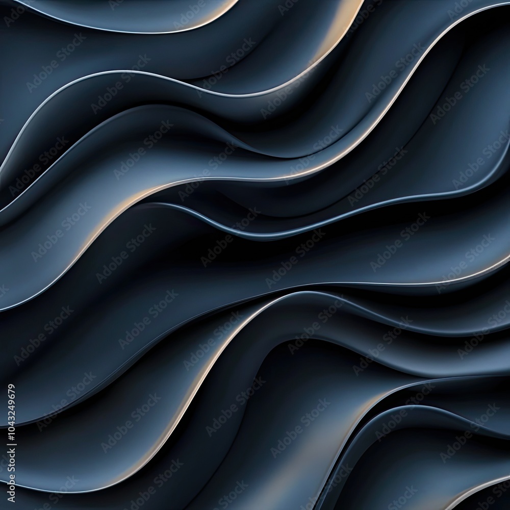 Poster a textured surface with flowing, wave-like patterns in deep shades of blue and black, creating a dyn