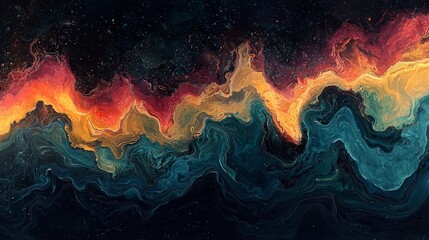 Abstract Colorful Liquid Flowing in Dark Space