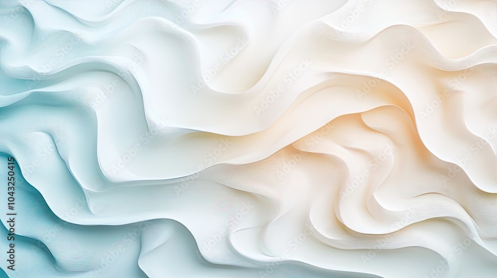 Poster a serene abstraction of soft, flowing shapes in shades of white and blue, creating a tranquil and ai