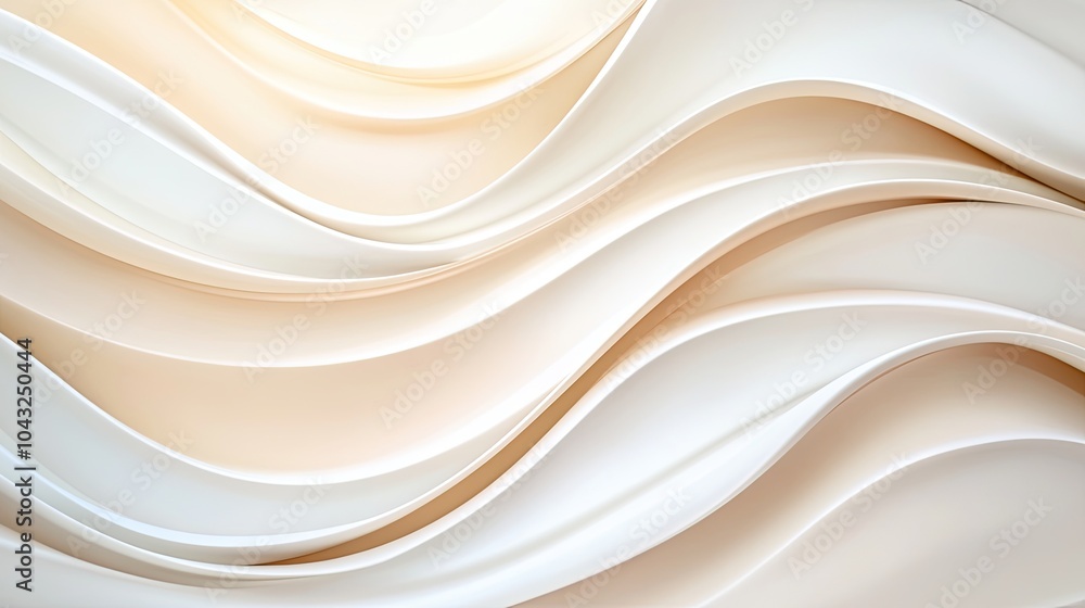 Poster A soft, abstract composition of flowing white and beige waves, creating a serene and elegant visual texture.