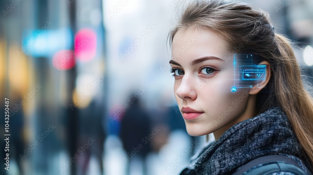 Poster a high-tech facial recognition system driven by ai, analyzing facial geometry, expressions, and emot