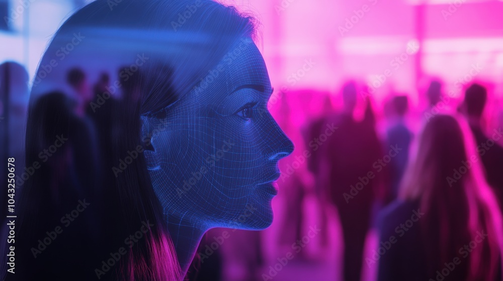 Aufkleber a high-tech facial recognition system utilizing ai algorithms to scan faces in crowds, providing ins