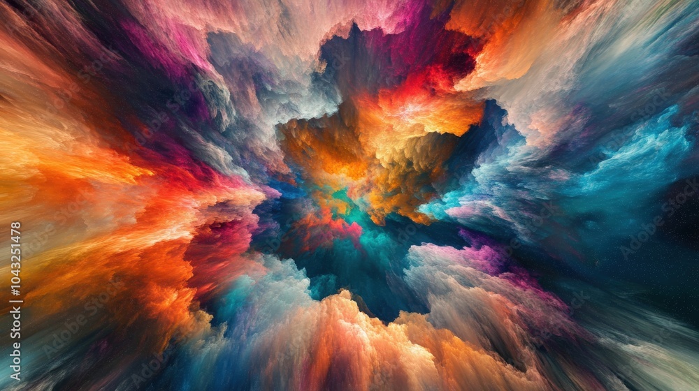 Poster a mesmerizing cosmic background featuring an explosion of colors from nebulae and galaxies, creating