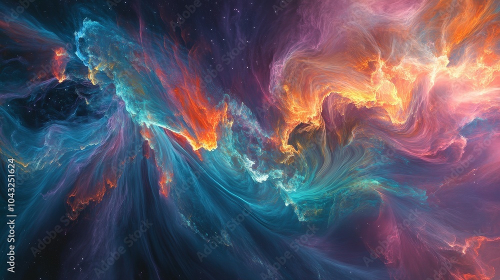 Poster a mesmerizing cosmic scene featuring colorful nebulae and galaxies, creating an abstract background 