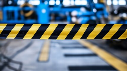 Black and yellow striped tape blocking access to industrial area