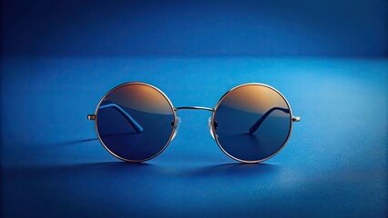 Retro round sunglasses on blue background