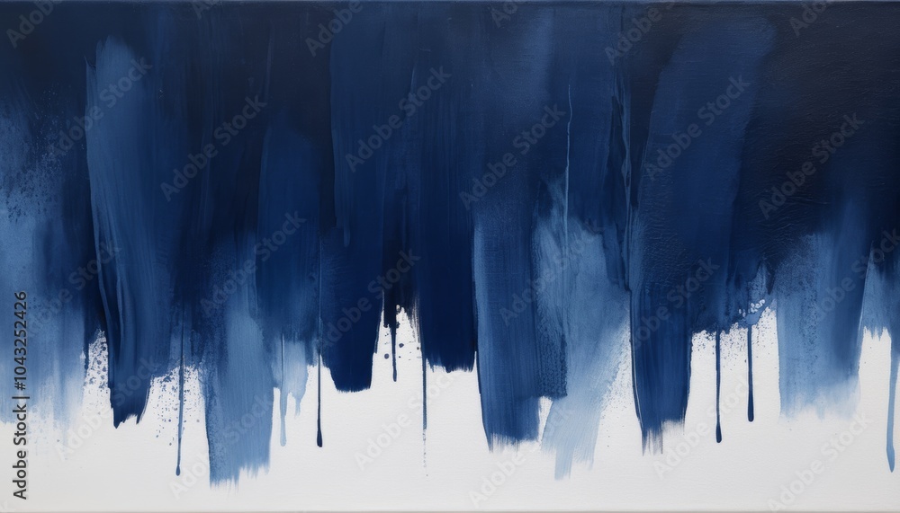 Poster soft strokes of deep blue drip down the canvas, creating a tranquil atmosphere that invites reflecti