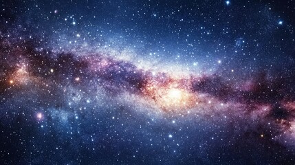Naklejka premium A panoramic image of the Milky Way galaxy, showcasing an intricate tapestry of stars and space dust, creating a mesmerizing view of the universe in all its splendor