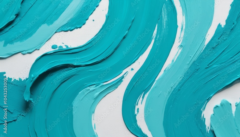 Poster swirling strokes of turquoise paint cascade across a canvas, blending seamlessly and inviting viewer
