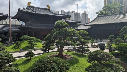 Chi Lin Nunnery, a large Buddhist temple complex located in Diamond Hill, Kowloon, Hong Kong