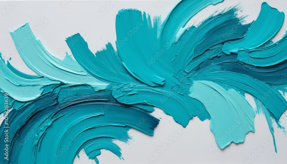 Poster dynamic strokes of teal and turquoise create an abstract representation of flowing water, evoking a 