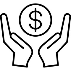 save money icon, salary money, invest finance, hand holding dollar, line symbols on white background. vector illustration