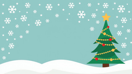 Fototapeta premium Festive Christmas tree with colorful decorations against a snowy background. Perfect for holiday greetings.