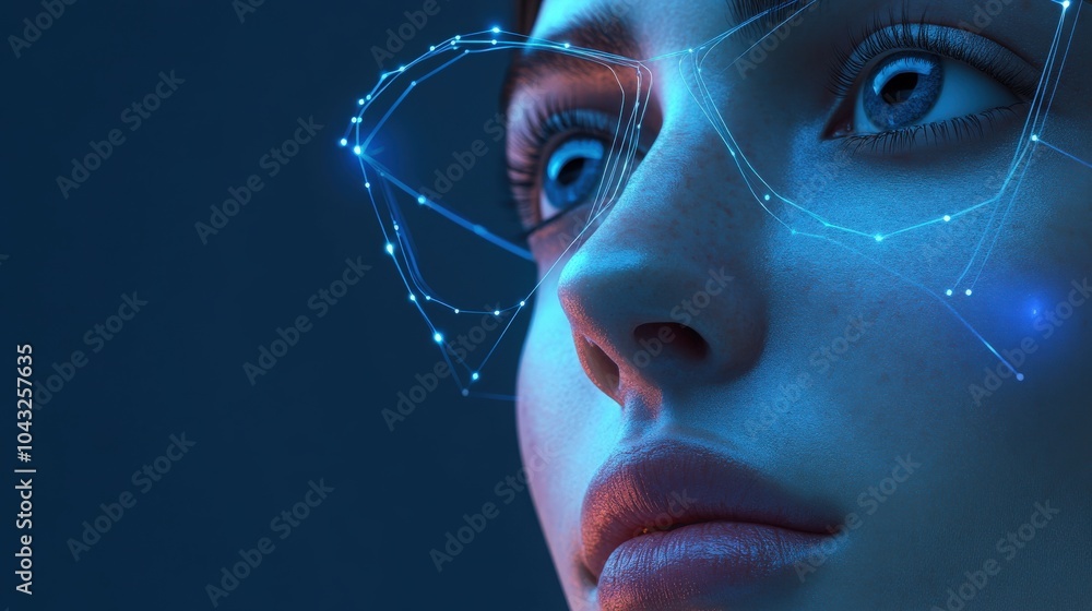 Poster ai-driven facial recognition system concept where advanced algorithms scan and process facial data i