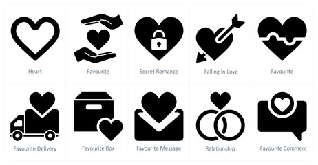 A set of 10 mix icons as heart, favorite, secret romance