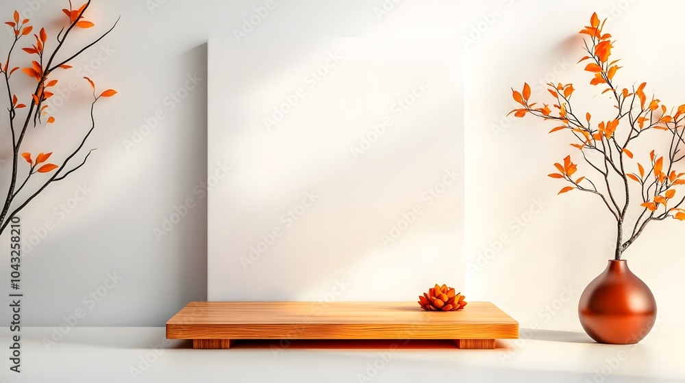 Poster centered on a clean white background a sturdy wooden platform rests atop a minimalist table illumina