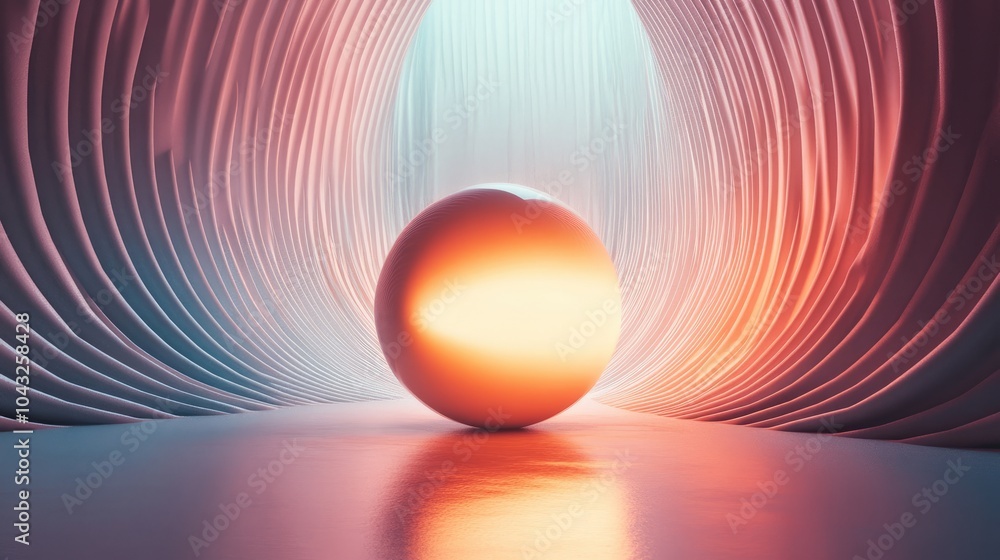 Poster a glowing orb resting in a wave-like tunnel creates a surreal and captivating atmosphere with vibran