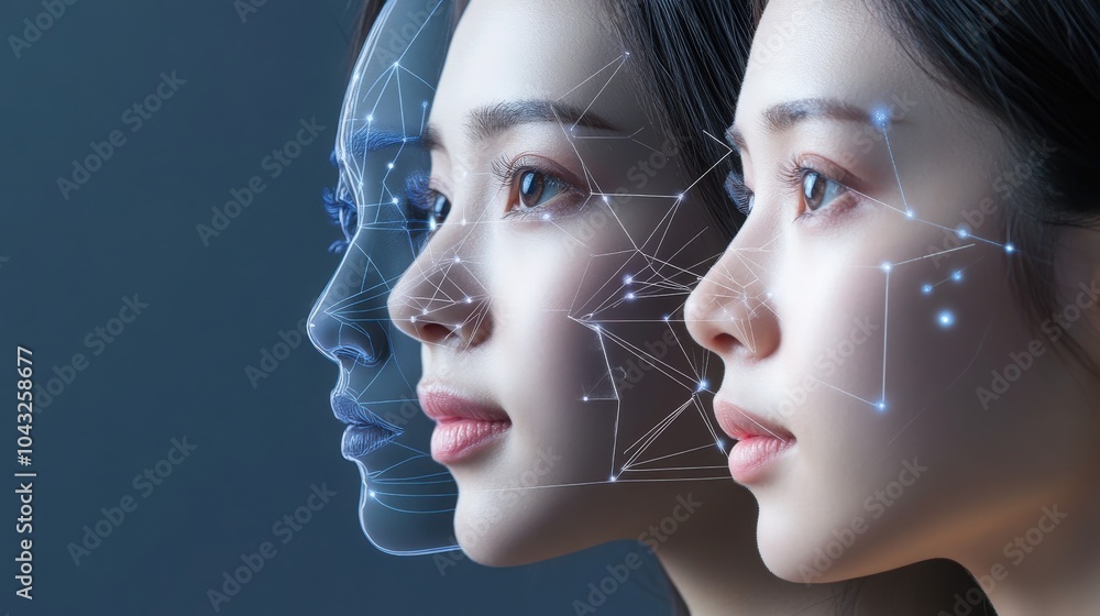 Poster ai-powered facial recognition system analyzing facial geometry and expressions in real-time, offerin