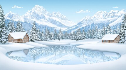Vintage Winter Landscape Illustration