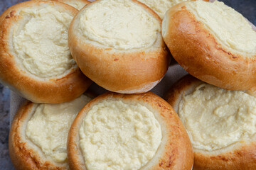 Vatrushka. ring of dough with quark in the middle. baking at home, Ball dough with cottage cheese
