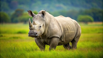 Obraz premium Rhino grazing on grass in symmetrical position