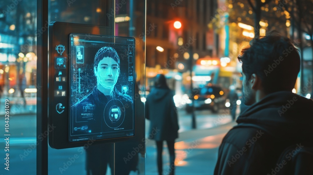 Poster an ai-driven facial recognition system concept that scans and processes biometric data in real-time,