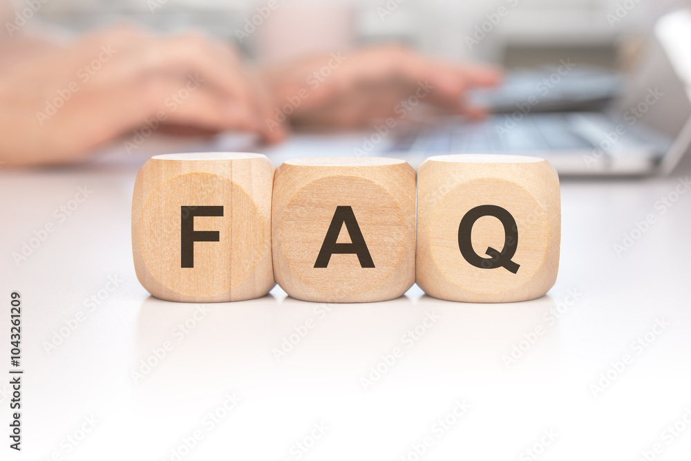 Poster concept of frequently asked questions faq presented with creative wooden blocks design