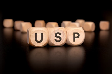 The Unique Selling Proposition Concept Illustrated with Creative Wooden Blocks Design