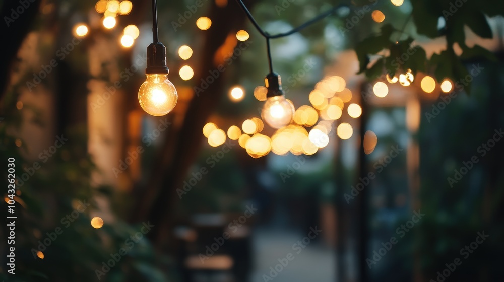 Poster outdoor scene with softly glowing bokeh lights, adding a touch of warmth and charm to the evening en