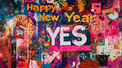 Image with the text "Happy New Year", conceptual image for design and advertising projects