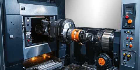 A modern CNC machine tool for precision manufacturing and machining processes.
