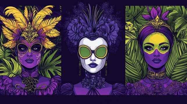 mardi gras collection of doodle tilda illustration
