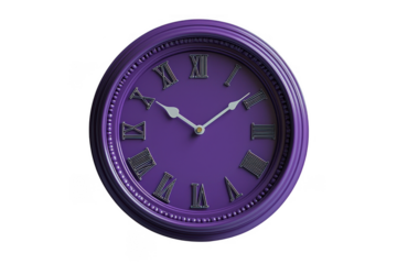 Purple analog clock isolated on transparent background, png file, no background png file