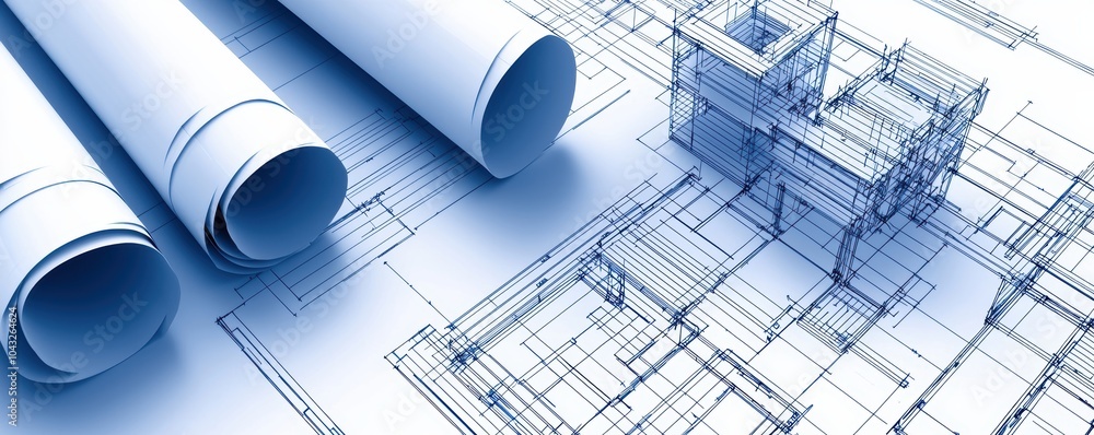 Aufkleber blue high-tech digital design with overlapping structural elements and grids, showcasing a futuristi