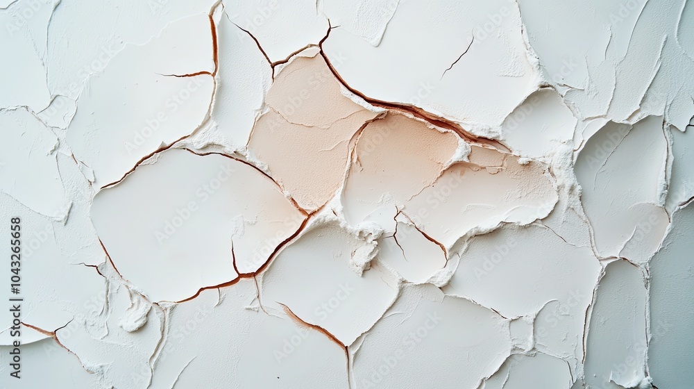 Poster close-up of peeling paint, revealing underlying textures and colors, creating an abstract and weathe
