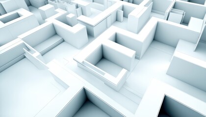 Conceptual 3D blueprint of a modern house with floating elements and floor plans, illustrating the integration of digital design in architecture