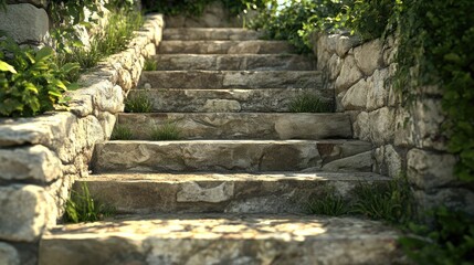 Stone Steps Leading Upward Through Lush Greenery