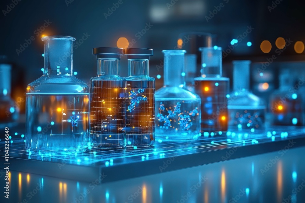 Poster a futuristic lab where stem cells are being used to regenerate damaged tissues in real-time rendered