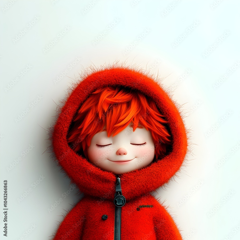 Poster adorable animated persona snoozing contentedly against a simple pristine white environment captured 