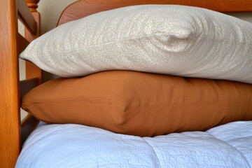 Obraz premium Dormitory bunk bed with cozy pillows, soft blankets, and a small reading light, ensuring a restful stay for travelers