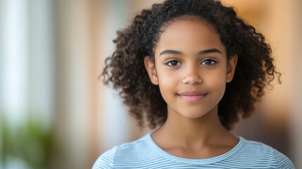Fototapeta premium Portrait of a Young African American Girl Smiling Gently