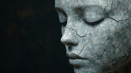 A woman's face is shown with a broken nose and a cracked forehead