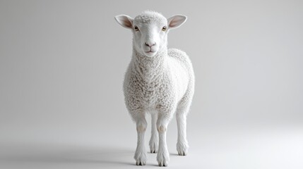 Fototapeta premium A white sheep stands in front of a white background