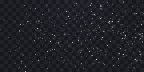 Shining night starry sky png, dark space background with stars. Stardust in deep universe, galaxy. Vector Illustration isolated on transparent background.