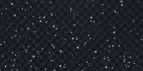 Shining night starry sky png, dark space background with stars. Stardust in deep universe, galaxy. Vector Illustration isolated on transparent background.