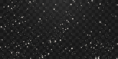 Shining night starry sky png, dark space background with stars. Stardust in deep universe, galaxy. Vector Illustration isolated on transparent background.