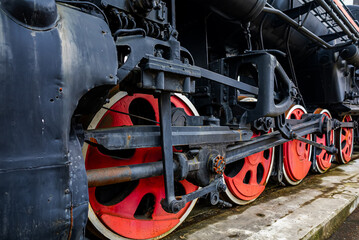 Wheels of soviet old steam locomotive class L.