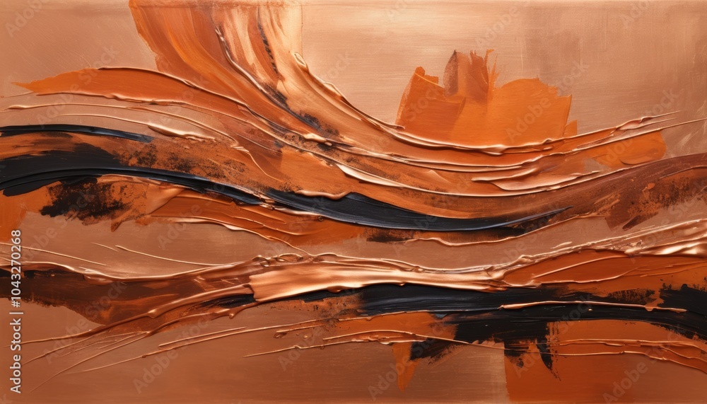 Aufkleber rich copper tones intertwine with bold black, creating fluid movement across the canvas, capturing t