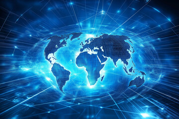 Naklejka premium computational images in a giant concept matrix and map technology infographic. the world connected through the internet and data.